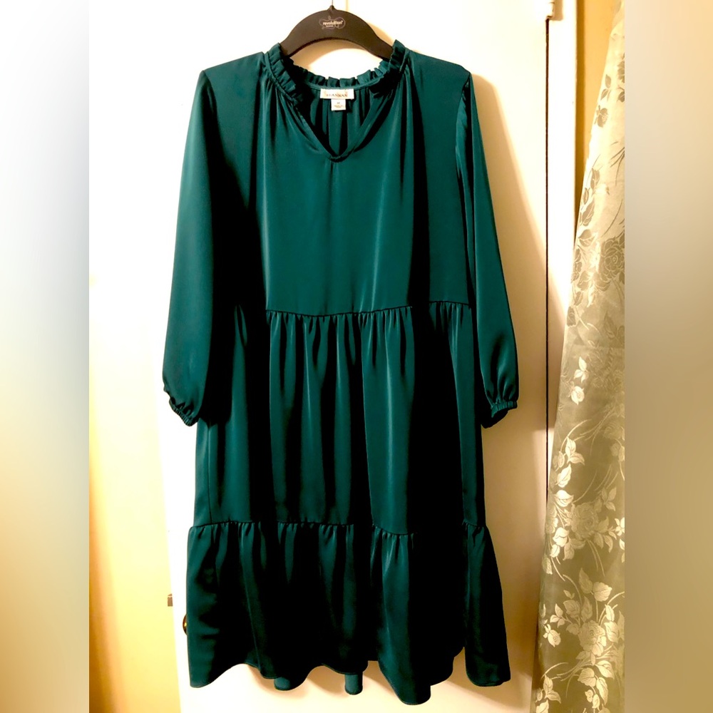 Long sleeve babydoll emerald green dress